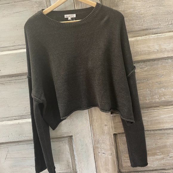 *NWT* Women's Crew Neck Loose Fit Long Sleeve Cropped Sweater - ONYX LARGE - Picture 4 of 10
